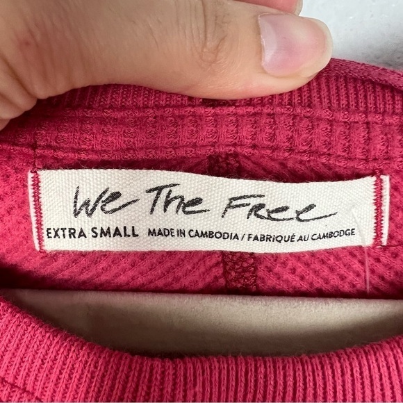 FREE PEOPLE Top Womens Pink Waffle AMELIA THERMAL Flowy Oversized Slit size XS - Picture 7 of 7